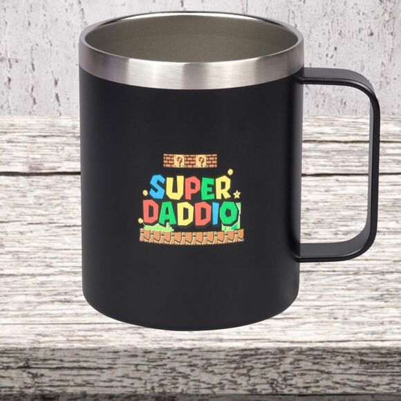 Gift for Dad - 12 oz Mug Super Daddio Stainless Steel Travel Mug with Lid NIB - Picture 2 of 4